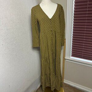 Madewell Dress Womens Sz 4 Green V-Neck Tiered Prairie Midi Daisies Forever